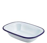 Falcon Enamel Oblong Pie Dish, 26cm, White & Blue, Non-Stick Baking Tin, Durable Oven Dish for Pies, Cakes, and Roasts, Classic Design, Easy to Clean