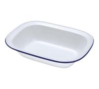 Falcon Enamel Pie Dish, Oblong Rectangular, White with Blue Rim, 16cm