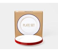 Falcon Enamelware 24cm Premium Dinner Plates Set of 4 - Elegant White with Red Rim, Durable Enamel Finish - Perfect for Dinner Parties, Camping Trips, Outdoor Dining & Everyday Home Use