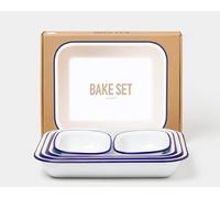 Falcon Enamelware 5-Piece Enamel Bake Set - Durable & Elegant White with Classic Blue Rim - Oven, Dishwasher Safe, Versatile for Roasting, Baking, Serving - Ideal for Home, Kitchen, Gifting