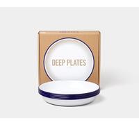 Falcon Enamelware | Deep Plates (Set of 4) | Enamel Plates | Blue Rim 22 cm