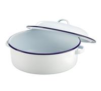 Falcon Enamelware Round Roaster 20cm White Blue Rim Traditional Oven Pot Lid
