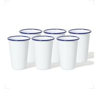 Falcon Enamelware Tall Tumbler, Durable Enamel Drinking Cup, (14 oz), Classic & Stackable Design, Drinking Cup for Kitchen, Outdoor, Camping & Picnic Use (White with Blue Rim, Pack of 4)