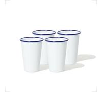 Falcon Enamelware Tall Tumbler, Enamel Drinking Cup, White with Blue Rim