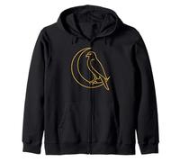 Falcon on Crescent Moon Minimal Line Art Night Symbol Icon Zip Hoodie