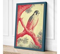 Falcon on Crimson Branch Canvas Wall Art Print 24x16 Inch