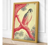 Falcon on Crimson Branch Canvas Wall Art Print 30x20 Inch