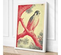 Falcon on Crimson Branch Canvas Wall Art Print 30x20 Inch