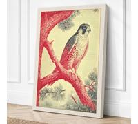 Falcon on Crimson Branch Canvas Wall Art Print 30x20 Inch