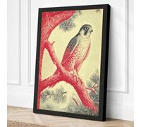 Falcon on Crimson Branch Canvas Wall Art Print 30x20 Inch