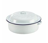 Falcon Roaster Round Casserole Roast Dish Traditional White Blue Rim 20cm 26cm