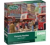 Falcon Victoria Station - 1000 Piece Adults Jigsaw Puzzle - Bus Stop Scene | 1000 Pc Adult Jigsaws - Nostalgic, Charming Large Puzzles - Cosy Rainy Day Activity, Christmas & Birthday Gift - 68 x 49 cm