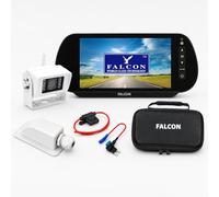 FALCON Wireless Rear View Camera & 7″ Mirror Monitor System - Self Fit Kit for Caravan, Motorhome and many more! (White)