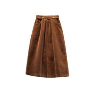 Falda Women's Elastic High Waist A Line Corduroy Midi Skirt Fall and Winter Plus Size Loose Casual Long Skirt Casual Dark Khaki