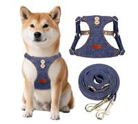 Faleela No-Pull Puppy Harness & Leash Set - 7 Color Options, Soft, Adjustable, Choke-Free, Escape-Proof, Lightweight Cute Pet Vest for Small & Medium Dogs (Dark Blue, S)