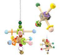 FALESHOS 2 Pcs Parakeet Toys, Natural Wood Spinner with Bells, Hanging Cage Accessories for Small Medium Birds to Relieve Boredom and Anxiety
