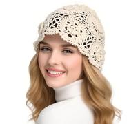 Faletony Crochet Hat Handmade Slouchy Beanie for Women Lightweight Cotton Skull Cap Knit Floral Hats Spring Summer Autumn Beige 01
