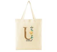 Faletony Personalised Tote Bags for Women Floral Initial Shoulder Bag Gifts for Her Custom Name Canvas Reusable Grocery Bags Foldable Casual Shopping Bags U
