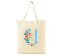 Faletony Personalised Tote Bags for Women Floral Initial Shoulder Bag Gifts for Her Custom Name Canvas Reusable Grocery Bags Foldable Casual Shopping Bags H
