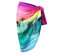 Faletony Sarongs for Women Beachwear Swimsuit Cover Ups Chiffon Pareo Beach Wrap Bright Floral Pattern Summer Holiday Sarong Skirt Island in Sunset