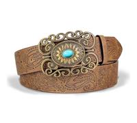 Faletony Women's Western Belt Vintage Embossed Leather Cowboy Cowgirl Belt for Jeans Dress Rodeo Country Concert 110CM