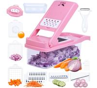 FALF 16-in-1 Vegetable Chopper & Mandoline Slicer with Container, Food Chopper, Onion Dicer, Cheese Grater, Vegetable Cutter for Potato, Carrot, Cucumber, Garlic, Meal Prep, Pink