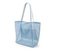 FALFFS Large Mesh Beach Bag for Women - Summer Vacation Essentials Tote with Zippered Inner Pocket, Foldable Net Tote for Swim Gear, Pool, Gym & Travel - Lightweight & Quick-Dry (Blue)