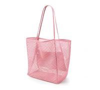 FALFFS Large Mesh Beach Bag for Women - Summer Vacation Essentials Tote with Zippered Inner Pocket, Foldable Net Tote for Swim Gear, Pool, Gym & Travel - Lightweight & Quick-Dry (Pink)