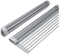 FALFFS Multi Purpose Roll up Dish Drying Rack Kitchen Dishes Drying Rack with Rack for Kitchen,Heavy Duty Foldable Silicone-Coated Stainless Steel Sink Dry Rack,Over the Sink Dish Drying Rack (grey)