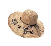 FALFFS Raffia Straw Beach Sun Hat for Women, Large Wide Brim UV Shade Foldable Summer Hat, Breathable Lightweight Cap for Seaside Travel Photos Vacation Outdoor