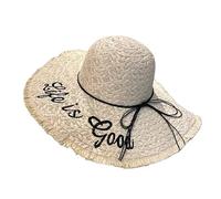FALFFS Raffia Straw Beach Sun Hat for Women, Large Wide Brim UV Shade Foldable Summer Hat, Breathable Lightweight Cap for Seaside Travel Photos Vacation Outdoor (color2)