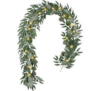 Falflor 2Pcs Christmas Garland 6.5Ft with Lights Xmas Artificial Plants with Fairy String Xmas Garlands with Lights Greenery Table Runner Fake Vine for Christmas Wedding Wall Indoor Outdoor Home Decor