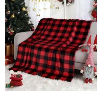 Falflor Christmas Blanket Fleece Throws for Sofas 130x150cm Red Xmas Festival Fluffy Bed Throw Soft Blanket for All Season Bed Couch Armchairs Travel Car
