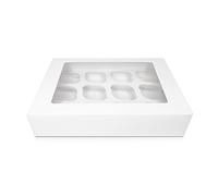 FALGUN 10 x Premium White 12 Hole Cavity Cupcake Boxes with Window and Inserts - (Rounded Inserts)