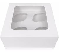 FALGUN 10 x Premium White 4 Hole Cavity Cupcake Boxes with Window and Inserts (4 Holes)