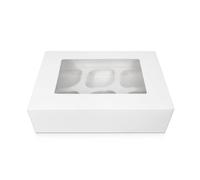 FALGUN 10 x Premium White 6 Hole Cavity Cupcake Boxes with Window and Inserts - (Rounded Inserts)