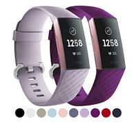 Faliogo 2 Pack Replacement Bands Compatible with Fitbit Charge 3 Bracelet/Fitbit Charge 4 Bracelet, Classic Sport Bands for Women Men, Small, Lavender/Plum