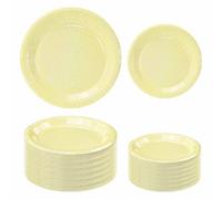FALIZIFU 50 Pcs Iridescent Yellow Paper Plates 25 × 7'' and 25 × 9'' Disposable Yellow Shiny Holographic Foil Dinner Plates for Wedding Baby Shower Birthday Thanksgiving Party Glitter Dessert Plate