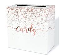 FALIZIFU Rose Gold Foil Card Box for Party, Wedding, Baby Shower, Retirement, Customizable, 9 x 5 x 9 inch / 23 x 13 x 23 cm