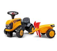Falk 215C Baby Trailer, rake & Shovel-Outdoor Ride on Tractor for Kids Ages 12 Months +, JCB Yellow