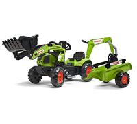 Falk - Claas pedal tractor with excavator and trailer - For ages 2 and up - Made in France - Front shovel and articulated excator - Directional steering wheel with horn - 2040N