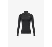 FALKE Women's Wool-Tech High Zip Neck W L/s Sh Functional Yarn Quick Dry 1 Piece Base Layer Top, Black 3000, S