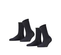 FALKE Women's Happy Double Pack W So Cotton Plain 2 Pairs Socks, Blue Dark Navy 6375, 5.5-8