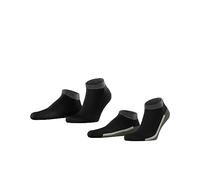 FALKE Men's Sporty Mesh 2-Pack Organic Cotton Short Patterned Multipack 2 Pairs Socks, Black (Black 3000), 5.5-8 (Pack of 2)