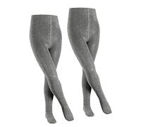 FALKE Unisex Kids Family 2-Pack K TI Cotton Plain 2 Pairs Tights, Grey (Light Grey 3400), 9-11.5