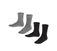 FALKE Unisex Kids Happy Double Pack K So Cotton Plain 2 Pairs Socks, Multicolor Black Grey 0050, 5.5-8