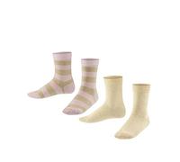 FALKE Unisex Kids Happy Stripe Multipack K So Cotton Patterned 2 Pairs Socks, Beige Sand Melange 4650, 5.5-8