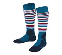 FALKE Unisex Kids SK2 Intermediate Stripes K Kh Wool Warm Thick 1 Pair Skiing Socks, Turquoise King Fisher 6835, 12-2.5