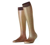 FALKE Women's Glitter 30 DEN W Kh Sheer Patterned Knee-High Socks 1 Pair, Red Barolo/Gold 8024, 5.5-8