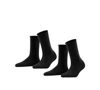 FALKE Womens Happy Double Pack W Cotton Plain Socks, Black 3000, 38 UK